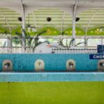 green and white tiled sink